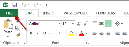 image of the menu in Excel