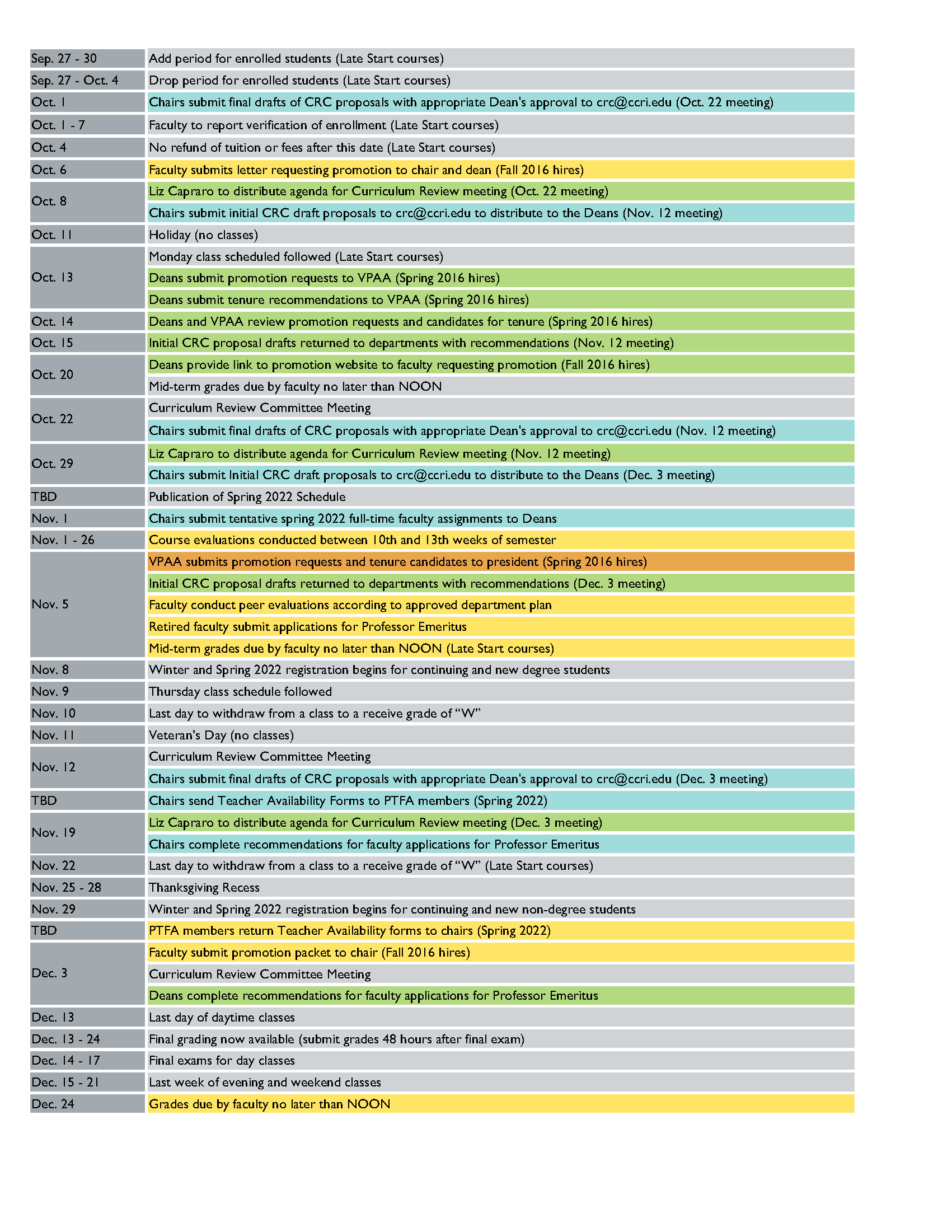 Administrative Calendar CCRI