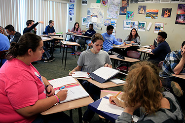 Students Working in Groups in a Classroom