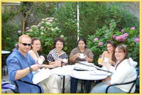 Group sitting at an outdoor table