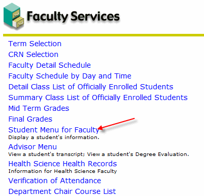 image of Faculty Services menu