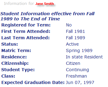 image of student information