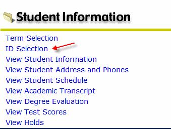 image of Student Information menu