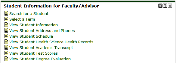 image of the Student Information for Faculty/Advisor channel