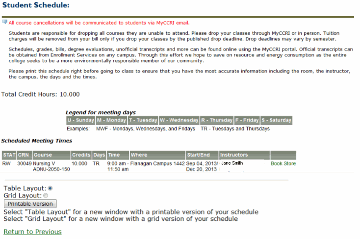 image of student schedule