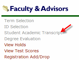 image of selecting Student Academic Transcript