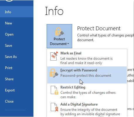 image of Encrypt with Password option