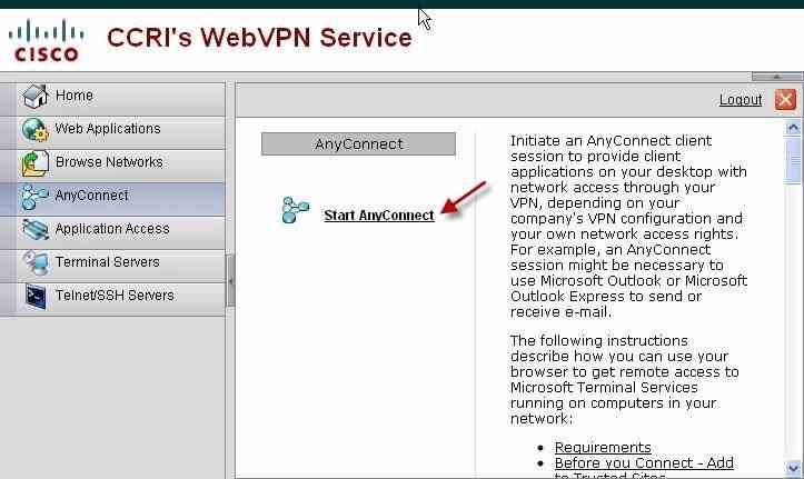 Click on Start AnyConnect