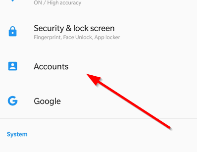 Scroll down and tap on Accounts