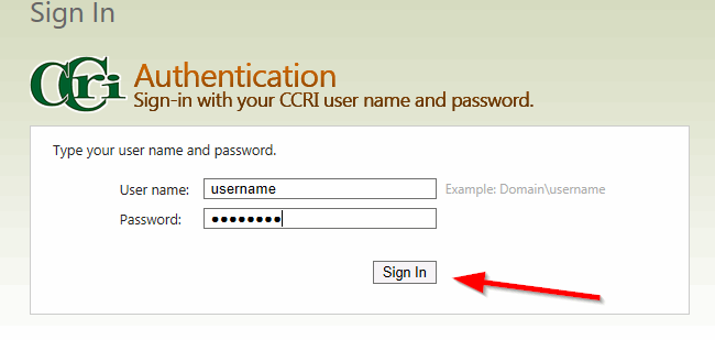 Enter CCRI Username and Password