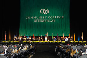 President Meghan Hughes on the stage at commencement