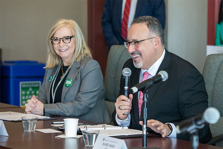 Secretary of Education Cardona visits CCRI to advocate for more statewide CTE training