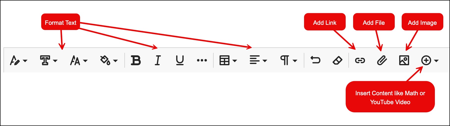 Text Editor allow you to format text, add an image, file, link or insert content.